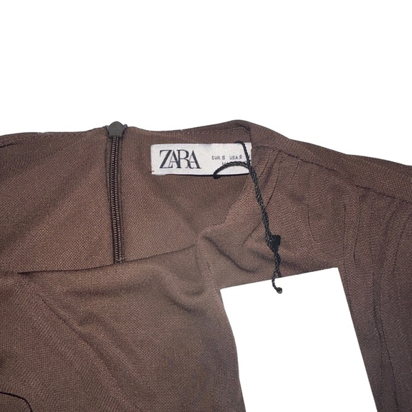 Zara Draped Brown Mini Dress with Cut Out - Picture 4 of 5